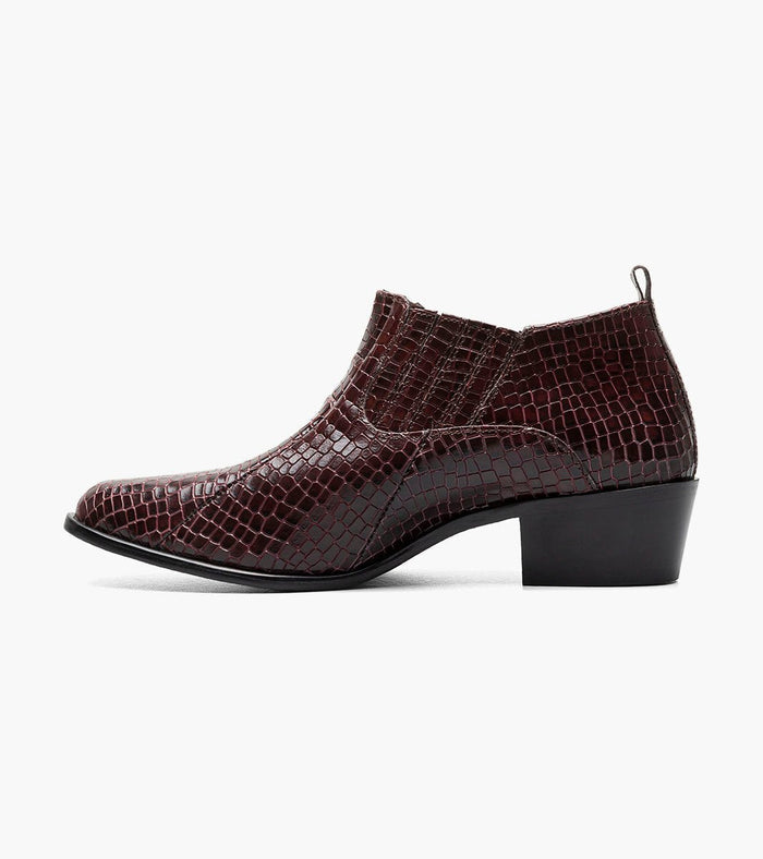 Stacy Adams Sandoval Burgundy Crocodile Print Cuban Heel Boot - Upscale Men's Fashion
