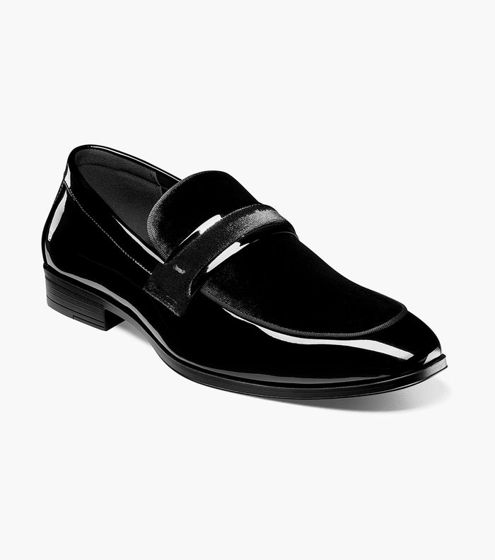 Stacy Adams Spratley Black Velour Patent Moc Toe Loafers - Upscale Men's Fashion