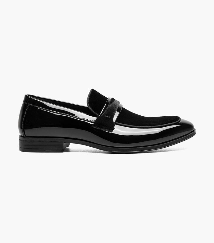 Stacy Adams Spratley Black Velour Patent Moc Toe Loafers - Upscale Men's Fashion