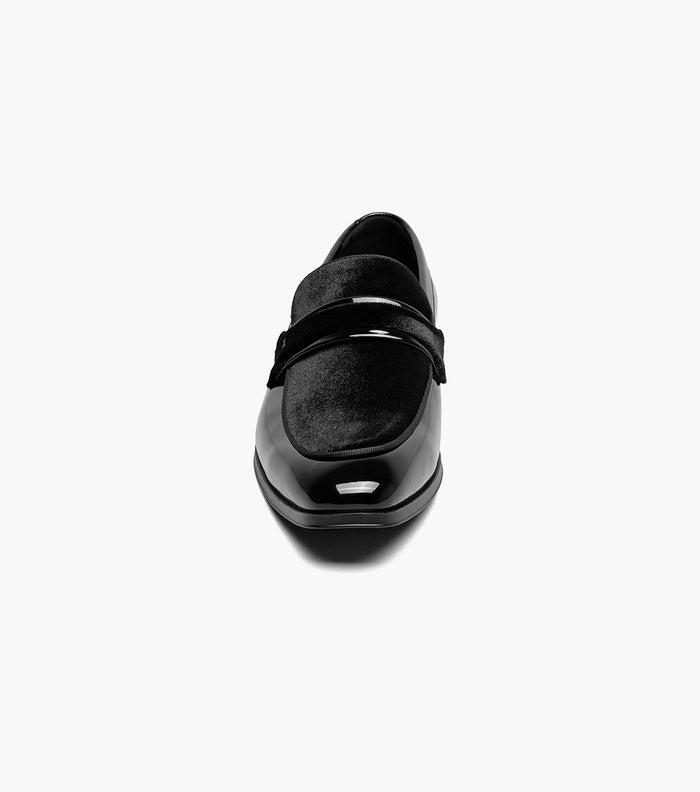 Stacy Adams Spratley Black Velour Patent Moc Toe Loafers - Upscale Men's Fashion