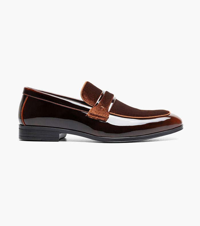Stacy Adams Spratley Brown Velour Patent Moc Toe Loafers - Upscale Men's Fashion