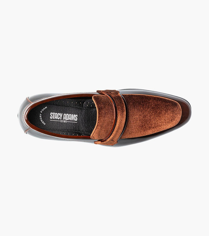 Stacy Adams Spratley Brown Velour Patent Moc Toe Loafers - Upscale Men's Fashion