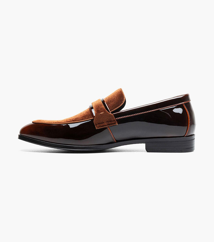 Stacy Adams Spratley Brown Velour Patent Moc Toe Loafers - Upscale Men's Fashion