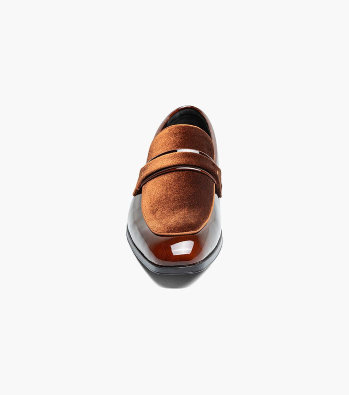 Stacy Adams Spratley Brown Velour Patent Moc Toe Loafers - Upscale Men's Fashion