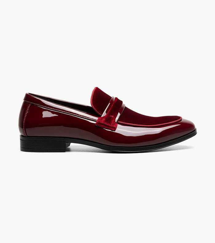 Stacy Adams Spratley Burgundy Velour Patent Moc Toe Loafers - Upscale Men's Fashion