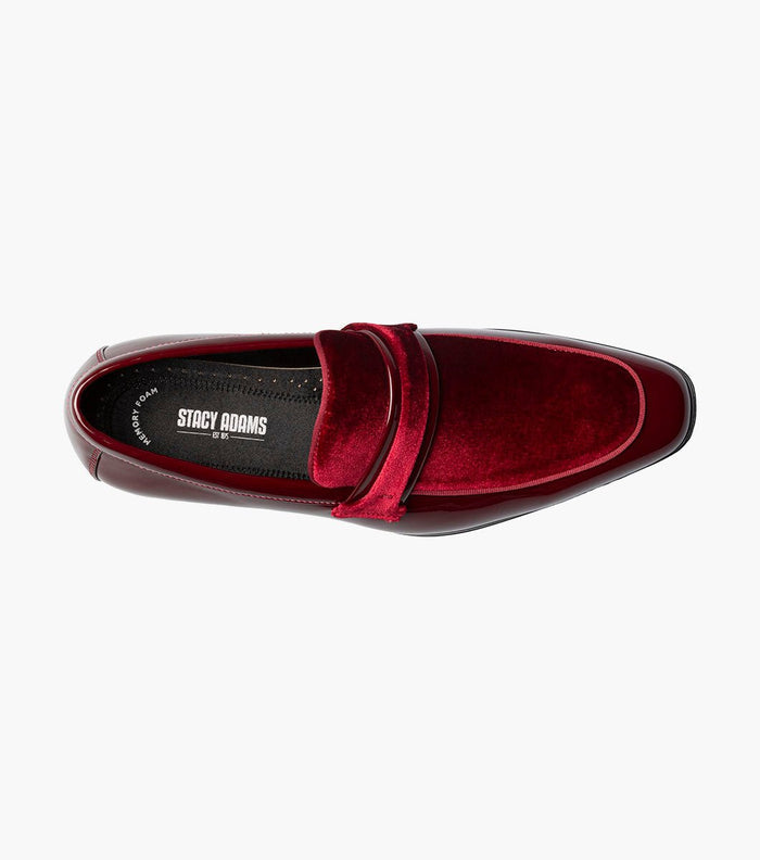 Stacy Adams Spratley Burgundy Velour Patent Moc Toe Loafers - Upscale Men's Fashion