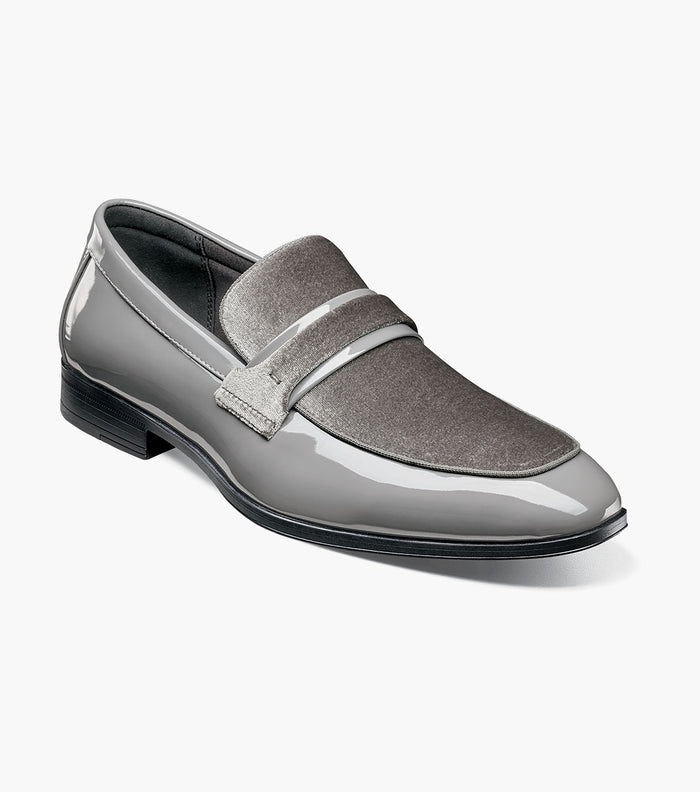 Stacy Adams Spratley Gray Velour Patent Moc Toe Loafers - Upscale Men's Fashion