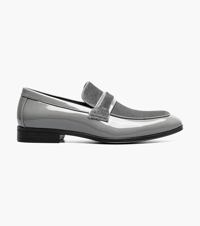 Stacy Adams Spratley Gray Velour Patent Moc Toe Loafers - Upscale Men's Fashion