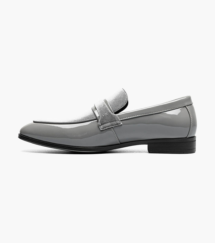 Stacy Adams Spratley Gray Velour Patent Moc Toe Loafers - Upscale Men's Fashion