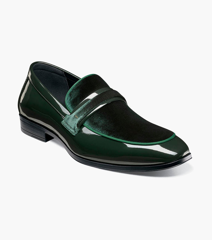 Stacy Adams Spratley Green Velour Patent Moc Toe Loafers - Upscale Men's Fashion