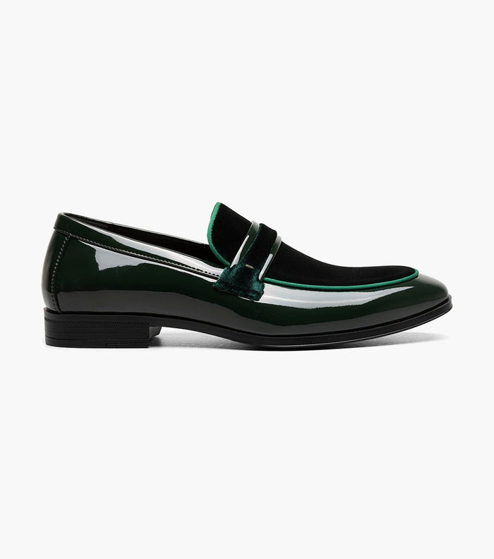 Stacy Adams Spratley Green Velour Patent Moc Toe Loafers - Upscale Men's Fashion