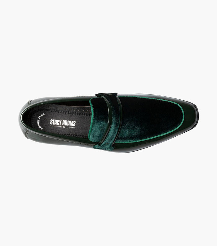 Stacy Adams Spratley Green Velour Patent Moc Toe Loafers - Upscale Men's Fashion