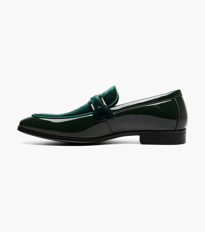 Stacy Adams Spratley Green Velour Patent Moc Toe Loafers - Upscale Men's Fashion