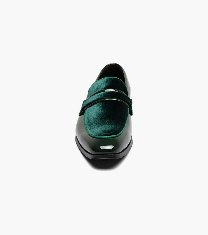 Stacy Adams Spratley Green Velour Patent Moc Toe Loafers - Upscale Men's Fashion