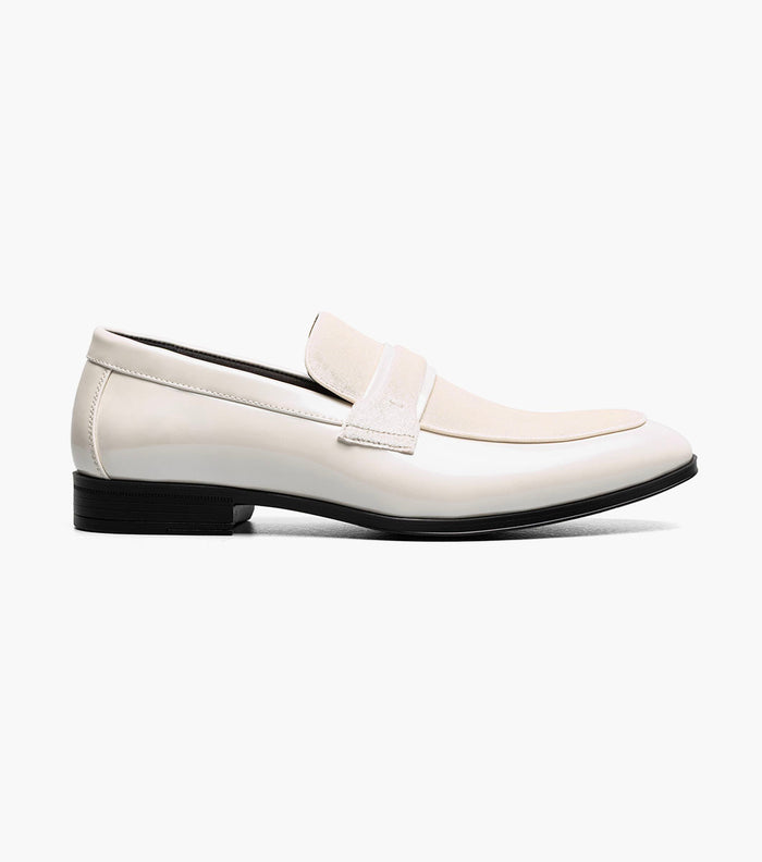 Stacy Adams Spratley Ivory Velour Patent Moc Toe Loafers - Upscale Men's Fashion