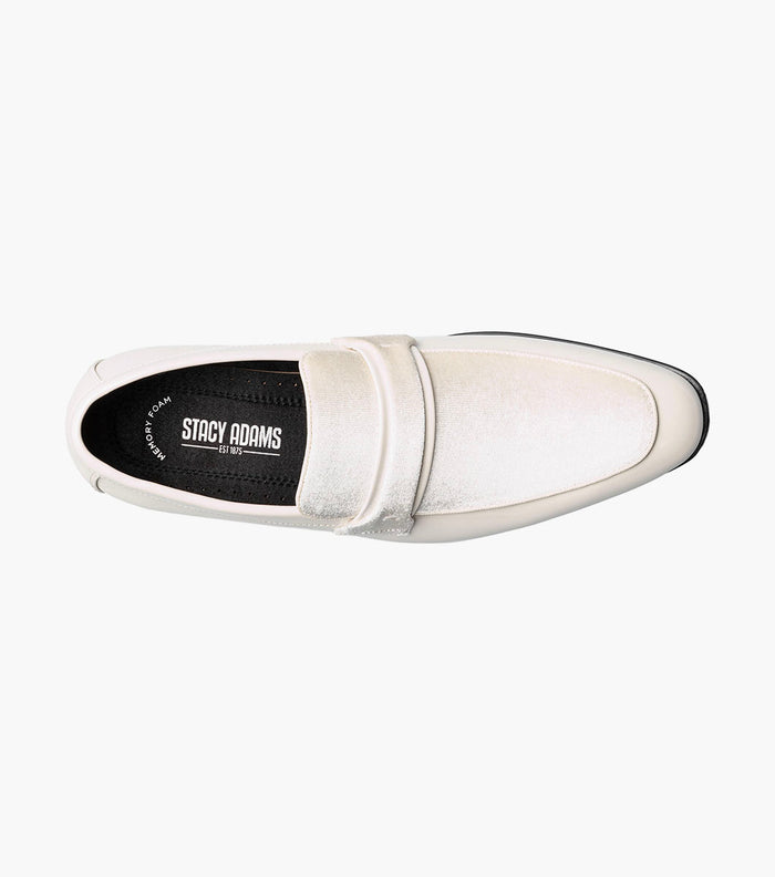 Stacy Adams Spratley Ivory Velour Patent Moc Toe Loafers - Upscale Men's Fashion