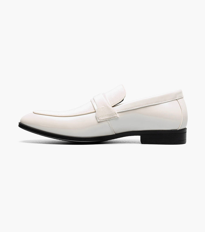 Stacy Adams Spratley Ivory Velour Patent Moc Toe Loafers - Upscale Men's Fashion