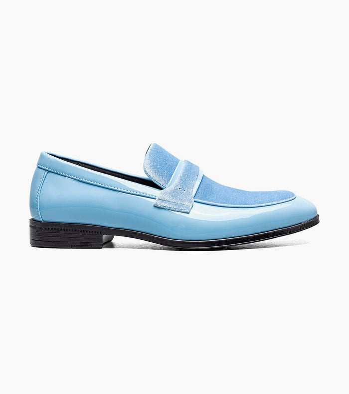 Stacy Adams Spratley Light Blue Velour Patent Moc Toe Loafers - Upscale Men's Fashion