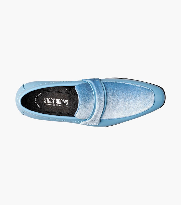 Stacy Adams Spratley Light Blue Velour Patent Moc Toe Loafers - Upscale Men's Fashion