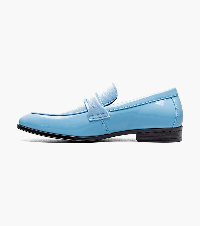 Stacy Adams Spratley Light Blue Velour Patent Moc Toe Loafers - Upscale Men's Fashion