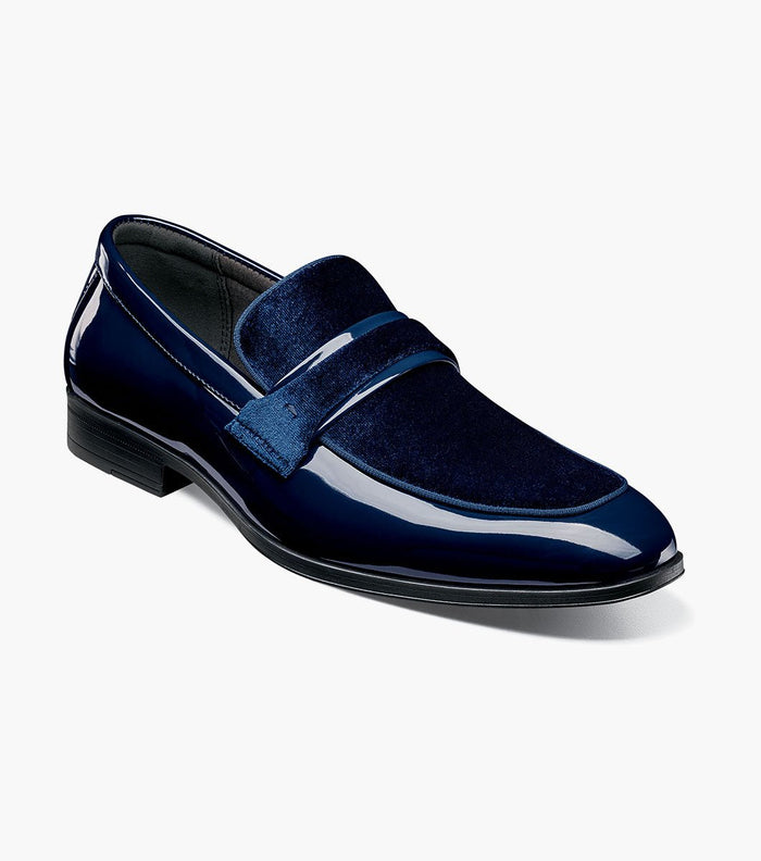 Stacy Adams Spratley Navy Velour Patent Moc Toe Loafers - Upscale Men's Fashion