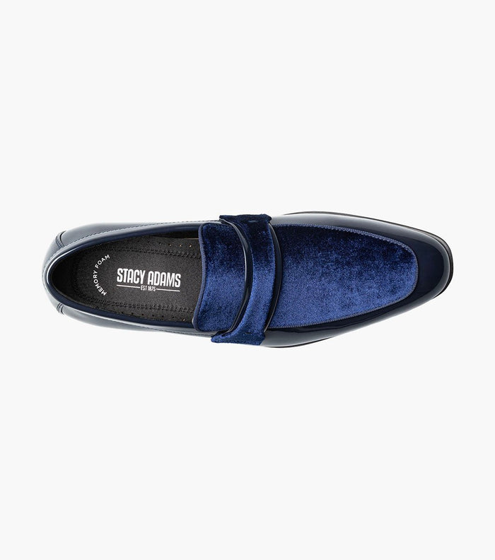 Stacy Adams Spratley Navy Velour Patent Moc Toe Loafers - Upscale Men's Fashion