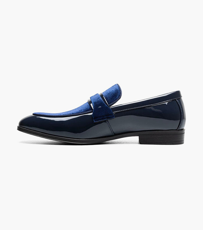 Stacy Adams Spratley Navy Velour Patent Moc Toe Loafers - Upscale Men's Fashion