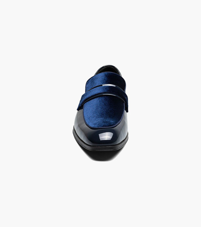 Stacy Adams Spratley Navy Velour Patent Moc Toe Loafers - Upscale Men's Fashion