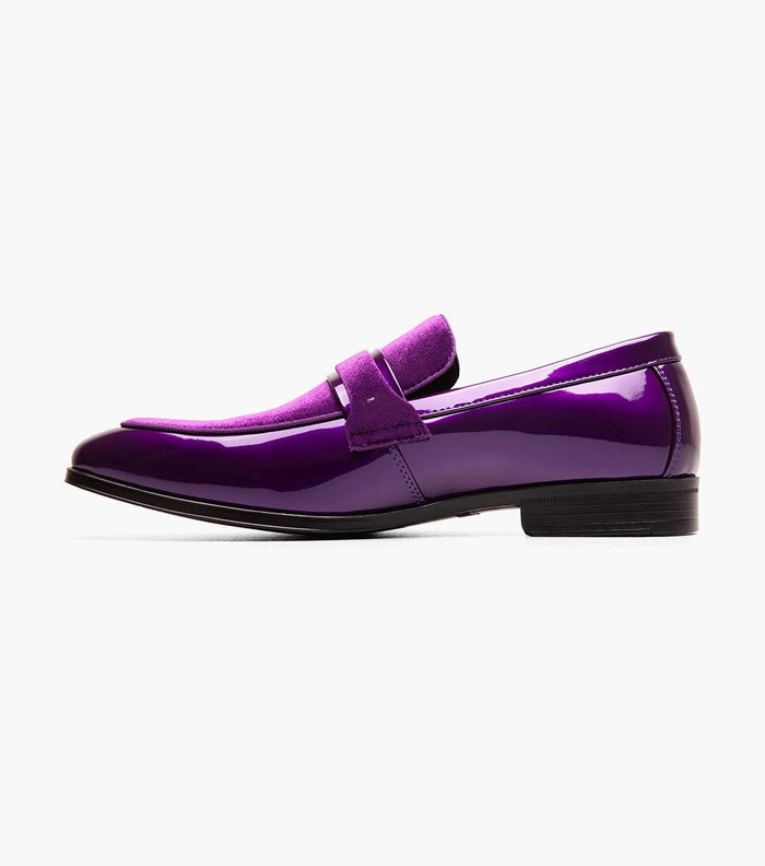 Stacy Adams Spratley Purple Velour Patent Moc Toe Loafers - Upscale Men's Fashion