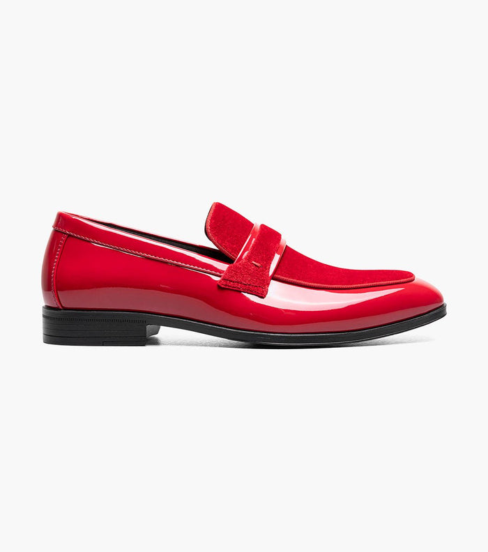 Stacy Adams Spratley Red Velour Patent Moc Toe Loafers - Upscale Men's Fashion