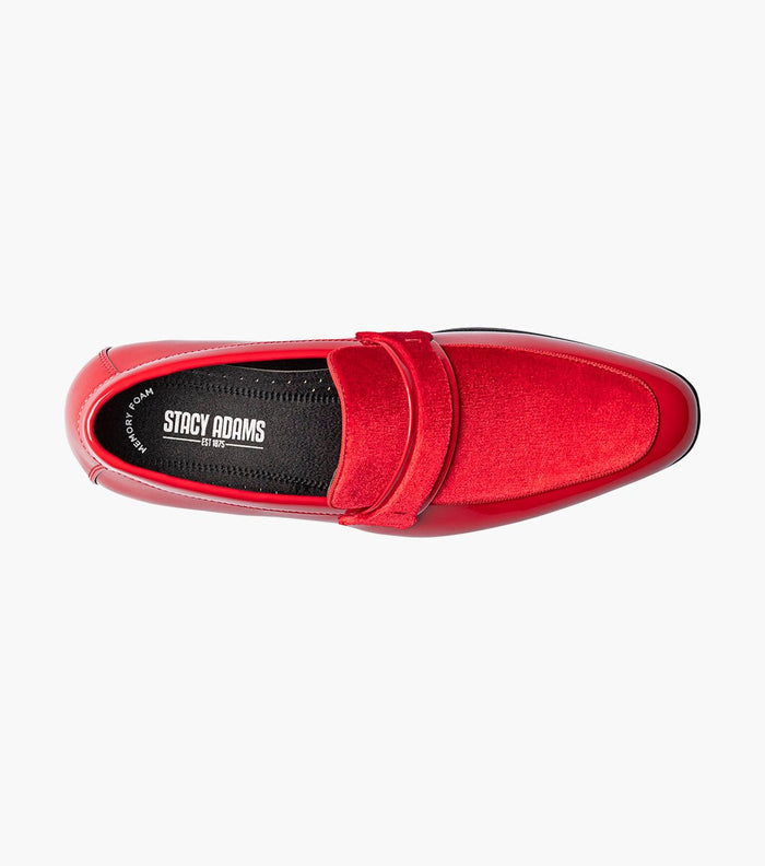 Stacy Adams Spratley Red Velour Patent Moc Toe Loafers - Upscale Men's Fashion