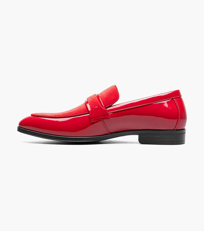 Stacy Adams Spratley Red Velour Patent Moc Toe Loafers - Upscale Men's Fashion