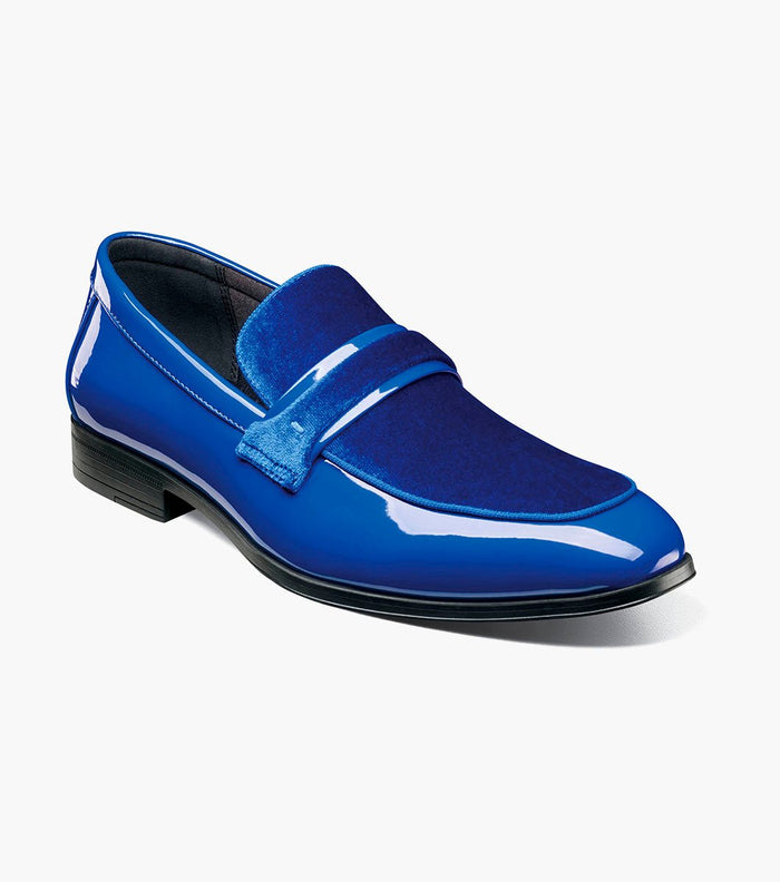 Stacy Adams Spratley Royal Blue Velour Patent Moc Toe Loafers - Upscale Men's Fashion