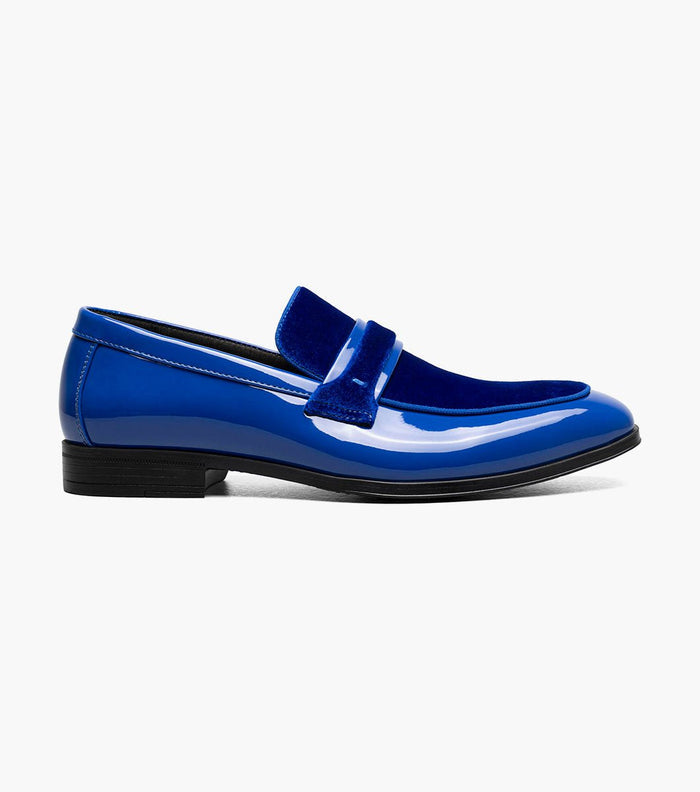 Stacy Adams Spratley Royal Blue Velour Patent Moc Toe Loafers - Upscale Men's Fashion