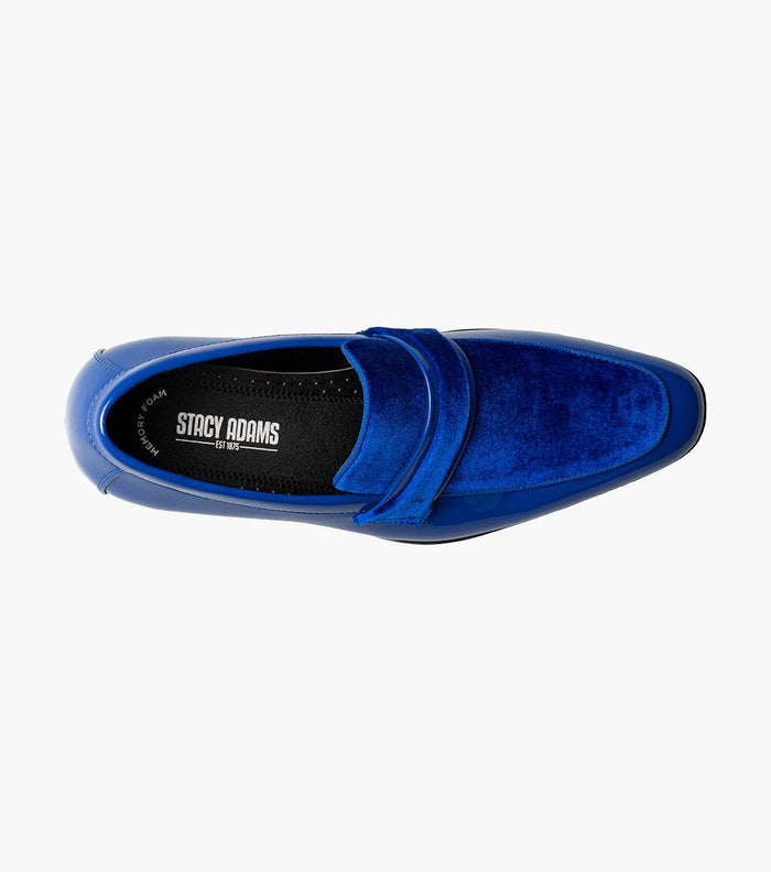 Stacy Adams Spratley Royal Blue Velour Patent Moc Toe Loafers - Upscale Men's Fashion