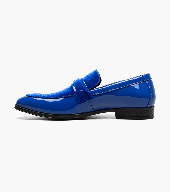 Stacy Adams Spratley Royal Blue Velour Patent Moc Toe Loafers - Upscale Men's Fashion
