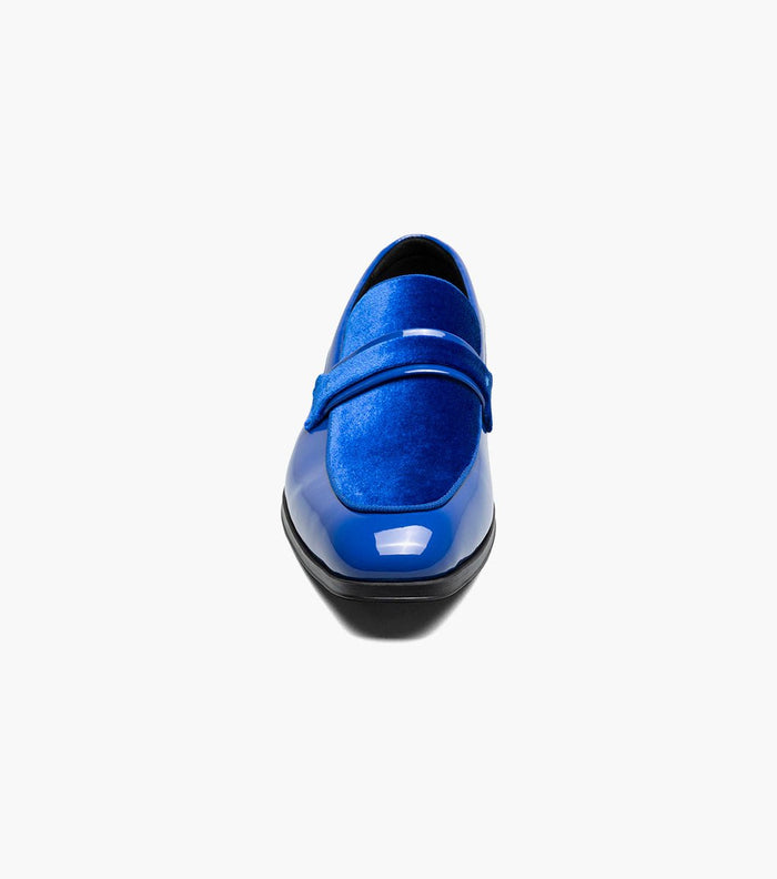 Stacy Adams Spratley Royal Blue Velour Patent Moc Toe Loafers - Upscale Men's Fashion