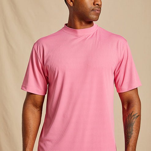 Summer Pink Ribbed Regular Fit Crew Neck T-Shirt - Upscale Men's Fashion