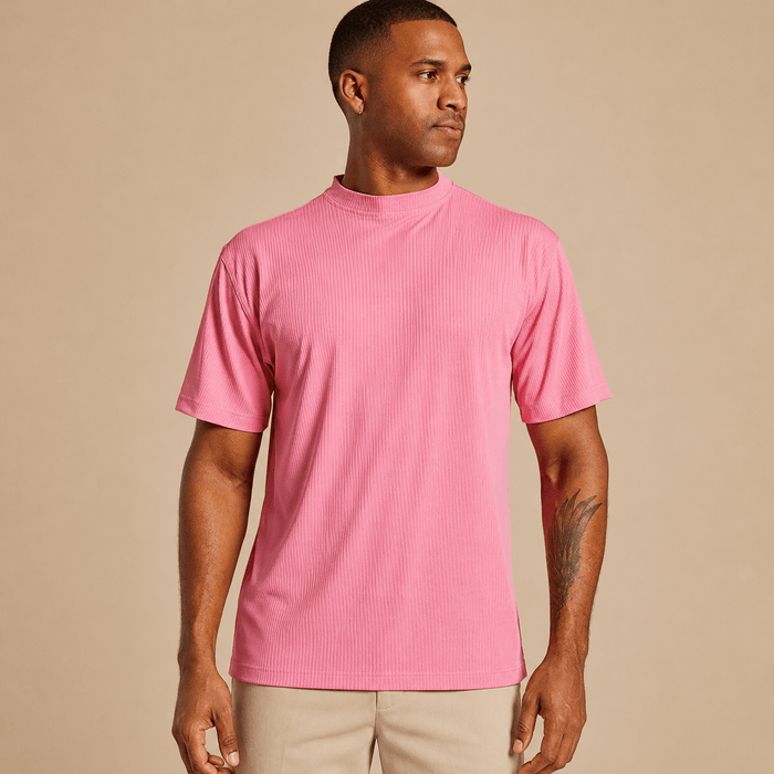 Summer Pink Ribbed Regular Fit Crew Neck T-Shirt - Upscale Men's Fashion