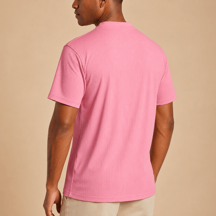 Summer Pink Ribbed Regular Fit Crew Neck T-Shirt - Upscale Men's Fashion