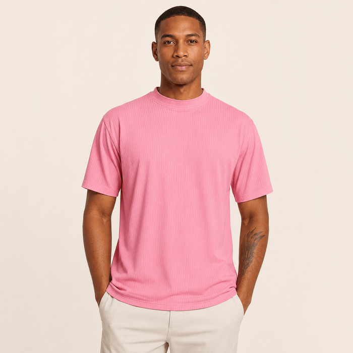 Summer Pink Ribbed Regular Fit Crew Neck T-Shirt - Upscale Men's Fashion
