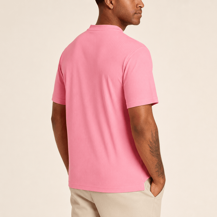Summer Pink Ribbed Regular Fit Crew Neck T-Shirt - Upscale Men's Fashion