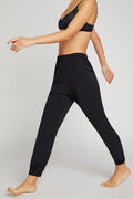 Black jogger pants, relaxed fit with tapered ankle cuffs