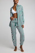Vertical striped jogger pants with drawstring waist and cropped elastic cuffs