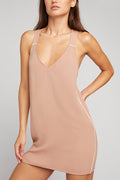 Supreme mini slip dress in buff, V-neck spaghetti straps