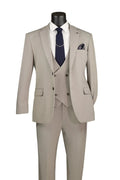Tan Modern Fit 3-Piece Bird’s-Eye Weave Stretch Suit – Livorno Collection - Upscale Men's Fashion