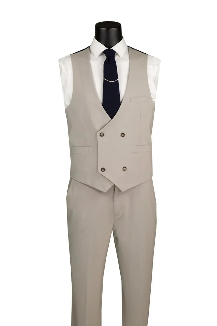 Tan Modern Fit 3-Piece Bird’s-Eye Weave Stretch Suit – Livorno Collection - Upscale Men's Fashion