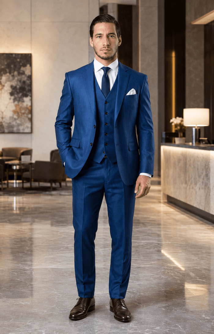 TAZIO COLLECTION-STEEL BLUE TEXTURED 3 PIECE SUIT - Upscale Men's Fashion
