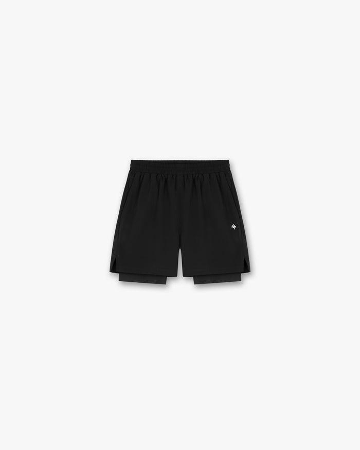 Front product image of mens black shorts on a plain white background | Team 247 2-In-1 Shorts in Black | 2-in-1 shorts with sleek design | 247 Shorts | Represent Clo