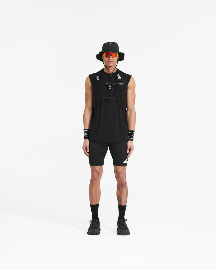 Additional product image of a mens black chest rig on a plain white background | Team 247 Chest Rig in Black | Chest rig with magnetic buckles and multiple pockets | 247 Accessories | Represent Clo
